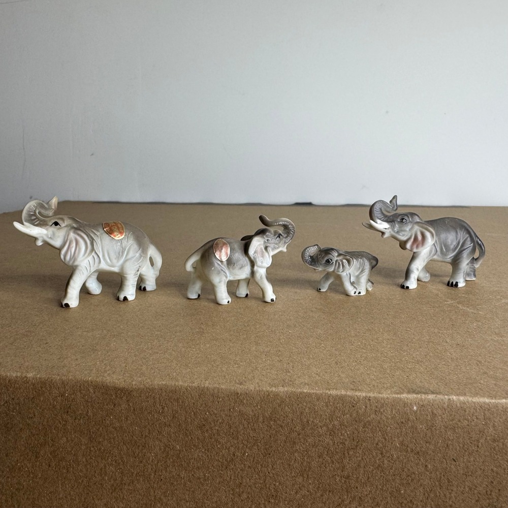 Vintage Ceramic Elephant Figurines Micro Miniature Gray Baby Animals